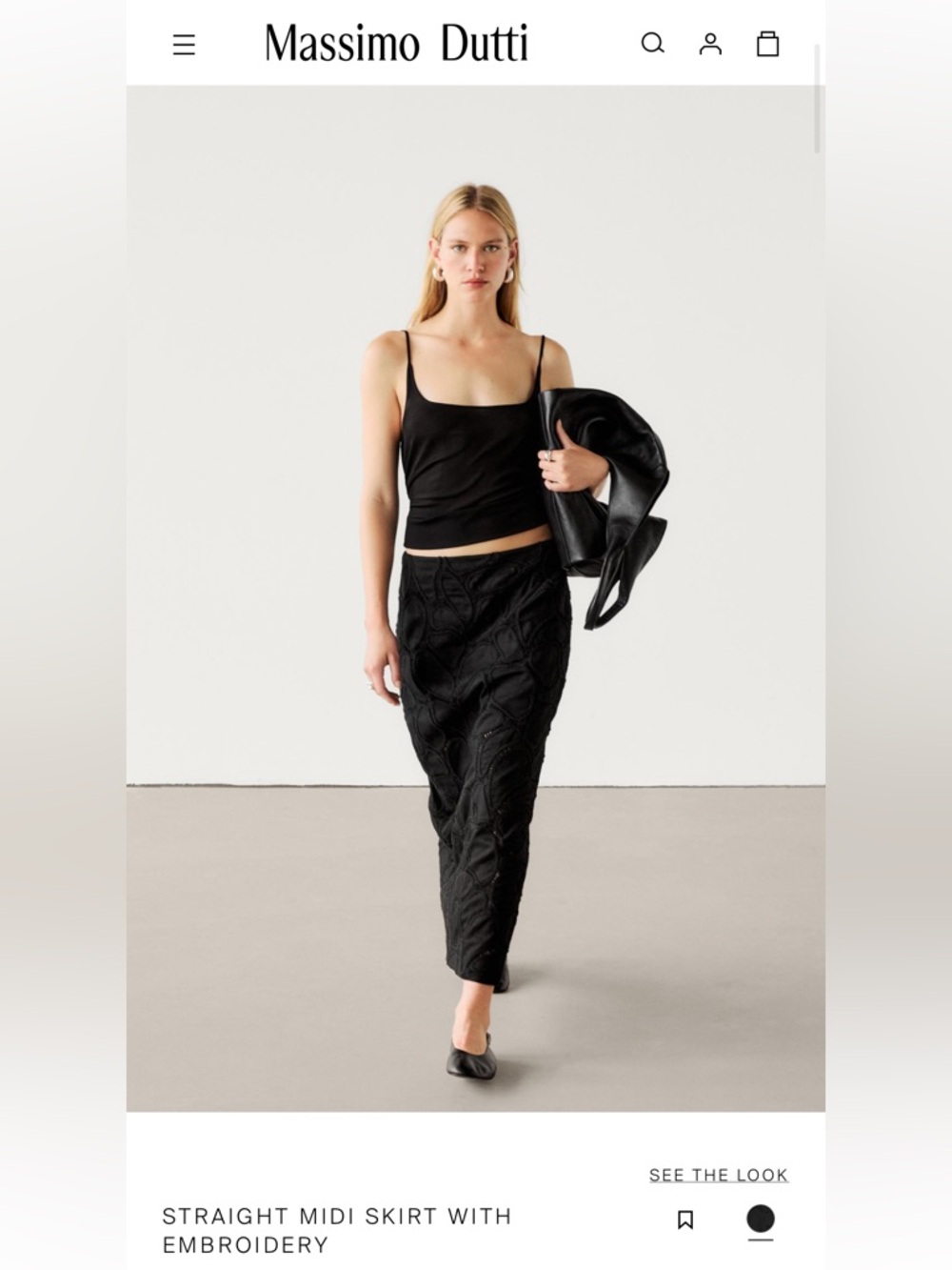 Massimo Dutti STRAIGHT MIDI SKIRT WITH EMBROIDERY. Black. Size XS